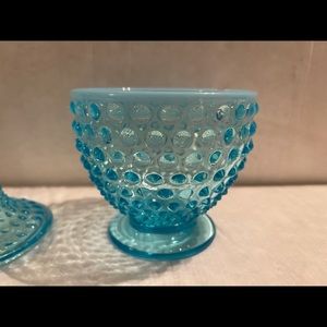 Fenton Aqua Blue Hobnail Candy Bowl and Lid
